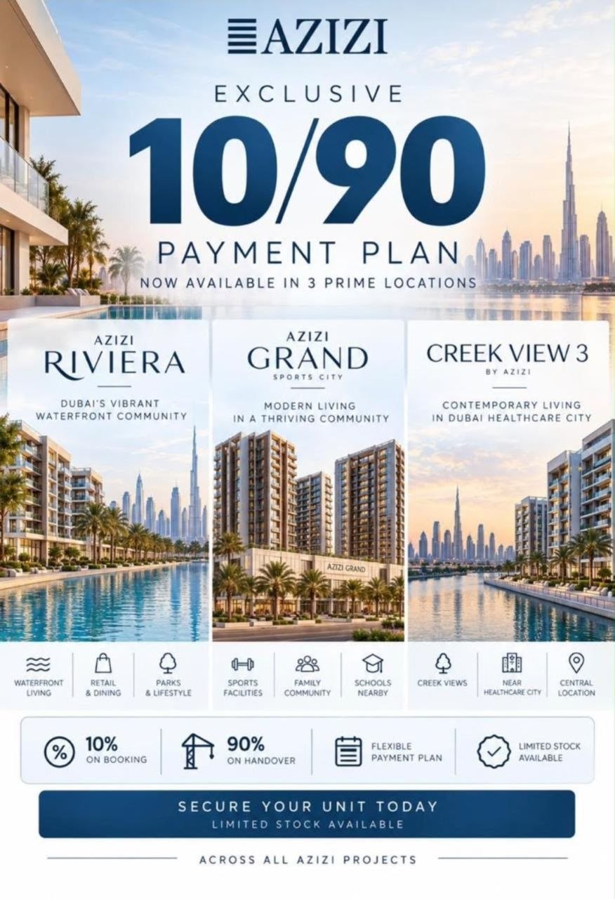 Azizi 10/90 payment plan — valid across all Azizi projects